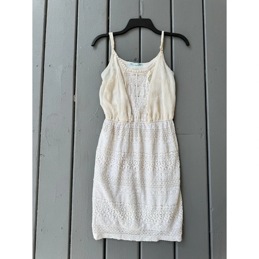 Maurices Lace‎ Trim Mini Dress Spaghetti Strap Boho Flirty Ivory Wedding Size L